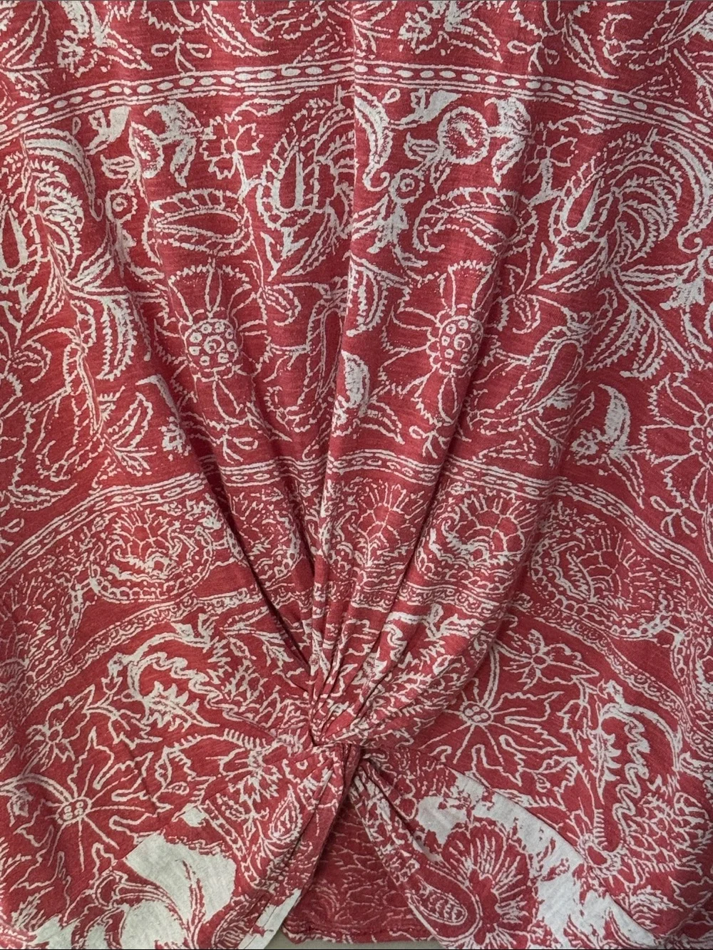 Lucky Brand Red and White Knot-Front Short Sleeve Tee - Picture 2 of 4